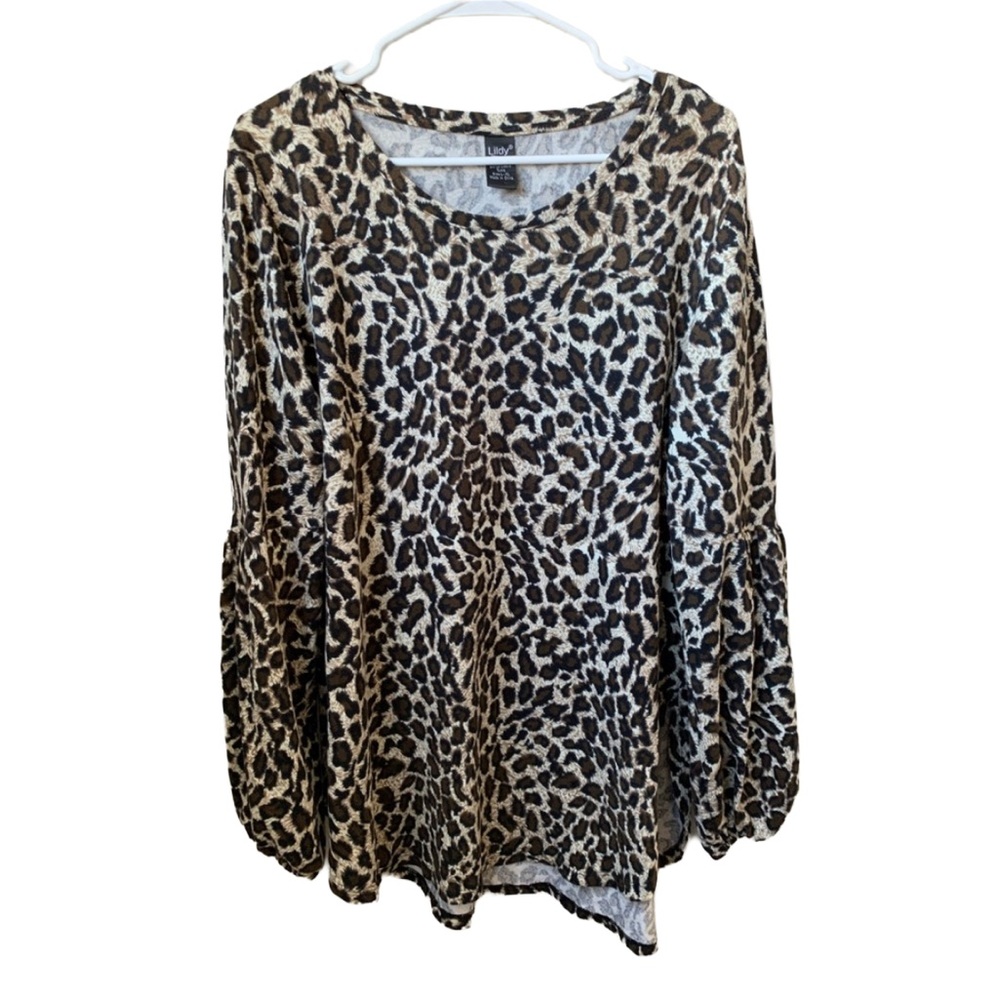 LILDY Women’s Black Brown Tan Cream Animal Print Long Elastic Sleeve Sweater